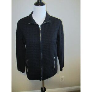 Karen Scott Sport Black Quilted Zip-Up Jacket With Pockets Medium